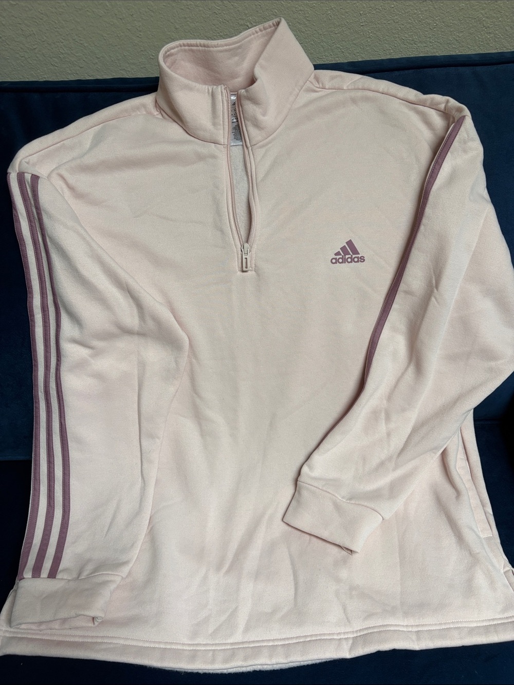 adidas Pink Half-Zip Pullover with Mauve Stripes